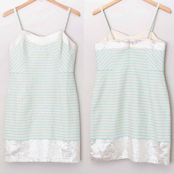 Lilly Pulitzer Cream Blue Remi Dress In Blue Horizon Bayview Stripe Metallic 0 - Picture 6 of 16